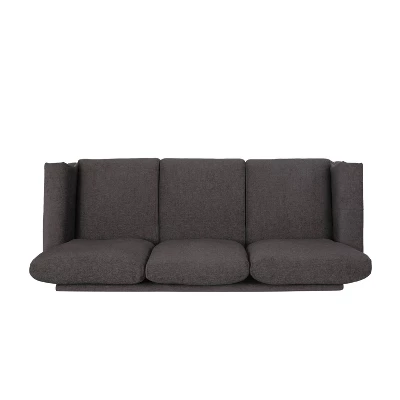 Burkehaven Contemporary Fabric 3 Seater Nailhead Trim Sofa Gray/Dark Brown - Christopher Knight Home - Image 3