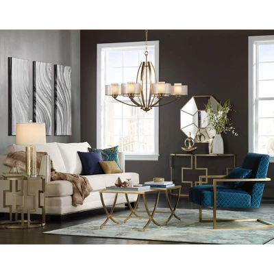 Uttermost Traditional Iron Accent Side End Table 23 3/4" X 14" With Shelf Antiqued Gold Leaf Clear Glass For Living Room Bedroom - Image 2