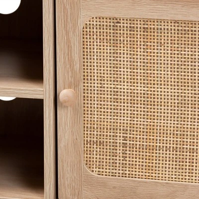 Elsbeth Wood And Natural Rattan 2 Door TV Stand For TVs Up To 40" Light Brown/Natural Brown - Baxton Studio - Image 5