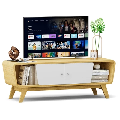 Tangkula Mid Century TV Stand For TVs Up To 55" Media Console Table Sliding Door - Image 9