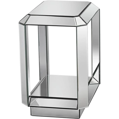 Studio 55D Modern Mirrored Rectangular Accent Side End Table 21" X 16" With Open Shelf Beveled For Living Room Bedroom Bedside - Image 5