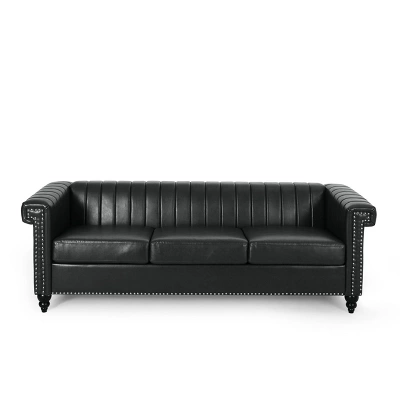 Drury Contemporary Channel Stitch 3 Seater Sofa With Nailhead Trim - Christopher Knight Home - Image 12