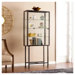 Southern Enterprises Storage Cabinet With Sliding Doors Black - Aiden Lane