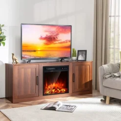 Costway 58'' Fireplace TV Stand Entertainment Console W/ 18'' Electric Fireplace