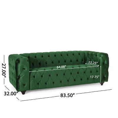 Sagewood Contemporary Velvet Tufted 3 Seater Sofa Emerald/Espresso - Christopher Knight Home - Image 9