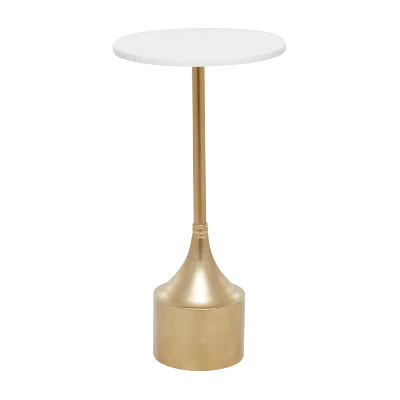 Contemporary Metal And Marble Pedestal Accent Table Gold - Olivia & May - Image 2