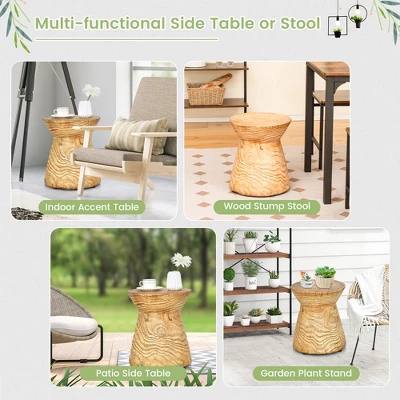 Costway 17'' Concrete Accent Side Table Hourglass Wood-like End Table Plant Stand Stool - Image 4