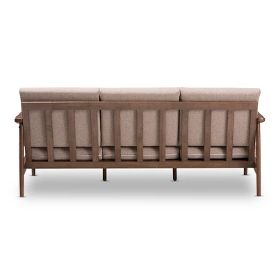 Venza Mid-Modern Walnut Wood Fabric Upholstered 3 Seater Sofa Light Brown - Baxton Studio - Image 3
