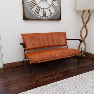 Vintage Leather Loveseat Brown - Olivia & May - Image 9