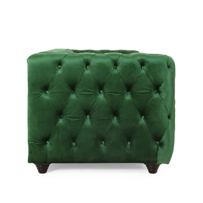 Sagewood Contemporary Velvet Tufted 3 Seater Sofa Emerald/Espresso - Christopher Knight Home - Image 3