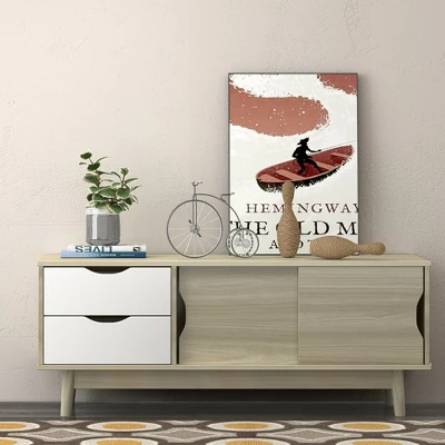 Costway TV Stand For TV Up To 60'' Media Console Table Storage With Doors Walnut/Oak - Image 3