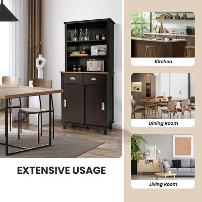 Tangkula Freestanding Buffet Hutch Kitchen Pantry Storage Cabinet W/ Sliding Doors - Image 3