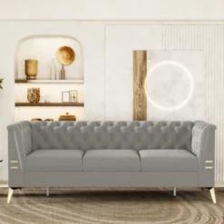 82.7" Chesterfield Sofa, Velvet Upholstered 3 Seater Sofa Couch-ModernLuxe