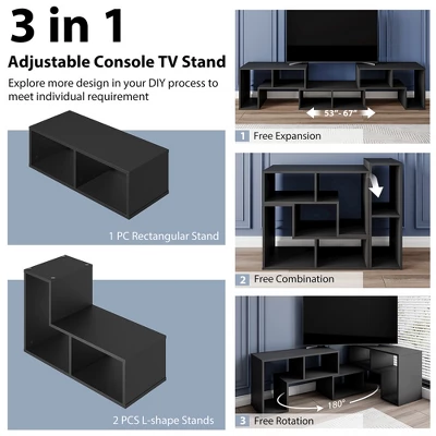 Costway 3 Pcs TV Stand For TV's Up To 65'' Console Entertainment Center Bookcase Shelves - Image 7