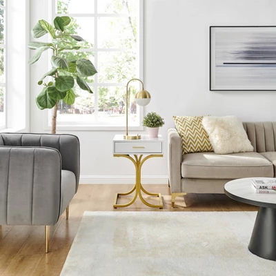 17.75" Rectangular Modern Glam Side Table With Drawer White/Gold - Danya B. - Image 10