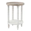 LuxenHome White And Natural Wood Round Accent Side Table With Storage.