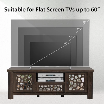 Tangkula 55" Retro TV Stand Media Entertainment Center W/ Mirror Doors & Drawer Brown - Image 4