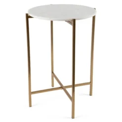 BIRDROCK HOME Folding Side Table With Marble Top - Gold Legs