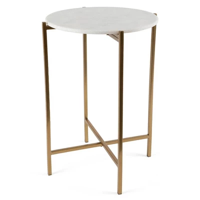 BIRDROCK HOME Folding Side Table With Marble Top - Gold Legs
