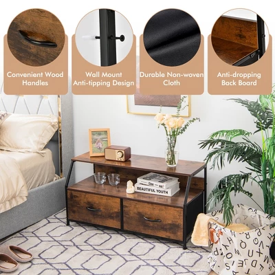 Costway Dresser TV Stand Media Console Table Organizer W/2 Storage Drawer & Open Shelves - Image 7