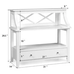 3 Tier Storage Rack End Table Side Table W/Slide Drawer Multipurpose Rack White