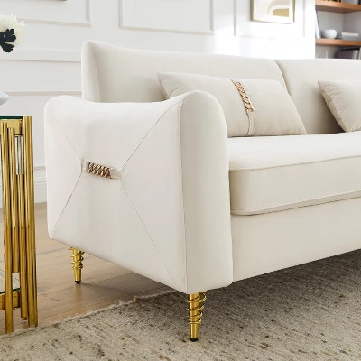 80.3" Modern Velvet Tufted Sofa With 2 Pillows And Gold Legs - ModernLuxe - Image 9