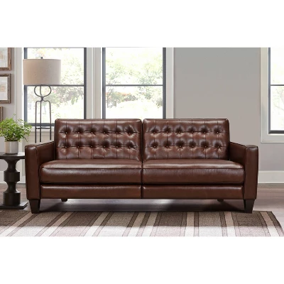 81" Wesley Genuine Leather Power Footrest Tuxedo Arm Sofa - Armen Living - Image 9