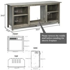 Costway 58'' 2-Tier Fireplace TV Stand W/18'' Electric Fireplace Grey Up To 65''