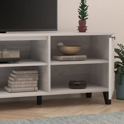 Merrick Lane Gray Finished 70" Mid-Century Modern TV Stand With Adjustable Open Shelves And Two Doors For TV's Up To 60" - Image 4