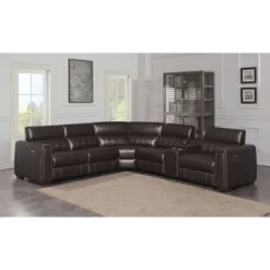 6pc Nara Dual Power Leather Reclining Sectional Sofas Espresso - Steve Silver Co.