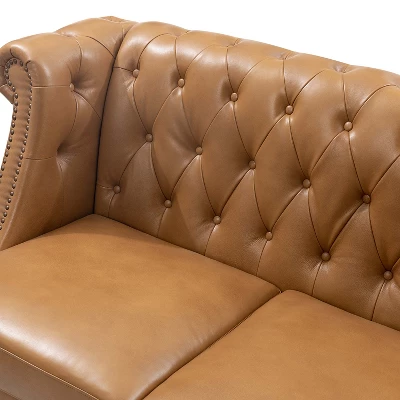 Pablo 81.5" Wide 81.5" Wide Chesterfield Tufted Genuine Wing Back Leather Sofa For Living Room-A+B | ARTFUL LIVING DESIGN - Image 9