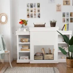 Costway 70'' Fireplace TV Stand Modern Media Entertainment Center Bookcase WhiteBlack