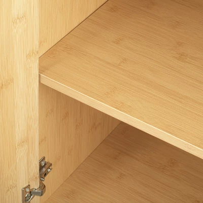 Aash 2-Doors Solid Bamboo Storage Cabinet,Farmhouse Storage Cabinet With 1 Adjustable Inner Shelves And Black Metal Legs-The Pop Home - Image 6