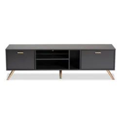 Kelson Wood TV Stand For TVs Up To 55" Dark Gray/Gold - Baxton Studio