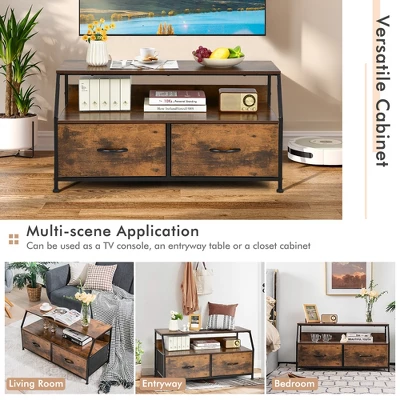 Costway Dresser TV Stand Media Console Table Organizer W/2 Storage Drawer & Open Shelves - Image 6