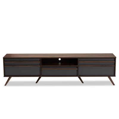 Naoki Wood TV Stand For TVs Up To 75" Gray/Walnut - Baxton Studio - Image 2