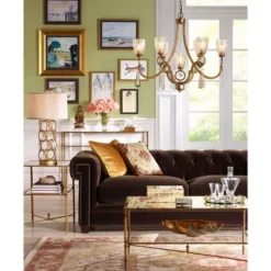 Uttermost Traditional Iron Accent Side End Table 23 3/4" X 14" With Shelf Antiqued Gold Leaf Clear Glass For Living Room Bedroom