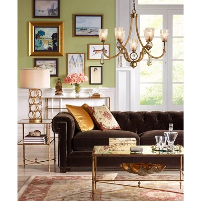 Uttermost Traditional Iron Accent Side End Table 23 3/4" X 14" With Shelf Antiqued Gold Leaf Clear Glass For Living Room Bedroom