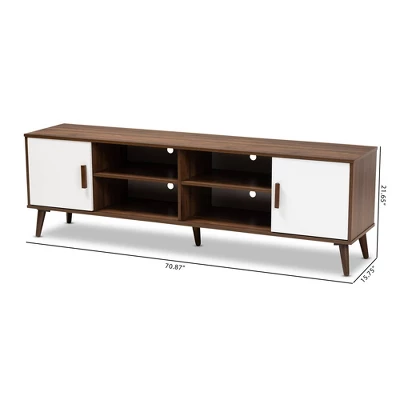 Quinn 2 Door Wood TV Stand For TVs Up To 75" Walnut/White - Baxton Studio - Image 8