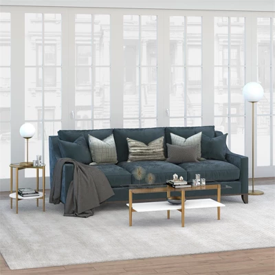 Mid-Century Brass Metal Round Side Table With White Lacquer Shelf - Henn&Hart - Image 3