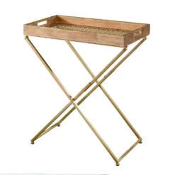 Bushall Folding Side Table Natural/Gold - Aiden Lane