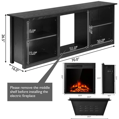 Costway 70'' 2-Tier TV Fireplace Stand W/22.5'' Electric Fireplace Up To 75''