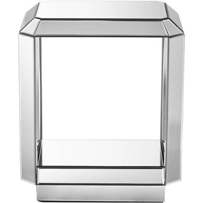 Studio 55D Modern Mirrored Rectangular Accent Side End Table 21" X 16" With Open Shelf Beveled For Living Room Bedroom Bedside - Image 4