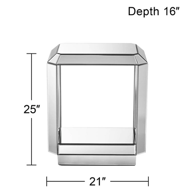 Studio 55D Modern Mirrored Rectangular Accent Side End Table 21" X 16" With Open Shelf Beveled For Living Room Bedroom Bedside - Image 7