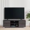 Hollywood Wood Grain TV Stand For TVs Up To 55" With Doors Dark Gray - CorLiving