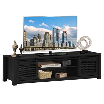 Costway TV Stand Entertainment Center For TV's Up To 65'' With Sliding Mesh Doors Walnut Black - Image 11