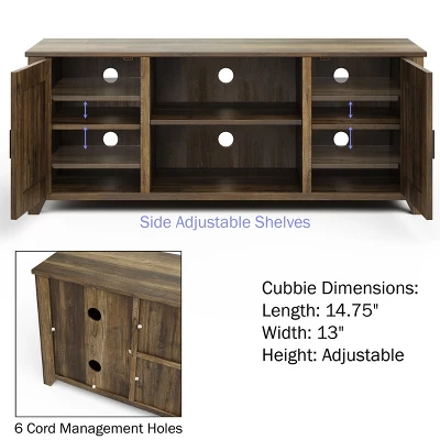 Lavish Home 65-inch TV Stand With 2 Doors, Adjustable Media Console Shelves, And Cable Management, Brown Woodgrain - Image 2
