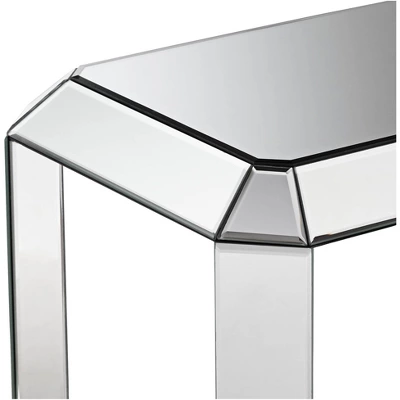Studio 55D Modern Mirrored Rectangular Accent Side End Table 21" X 16" With Open Shelf Beveled For Living Room Bedroom Bedside - Image 2