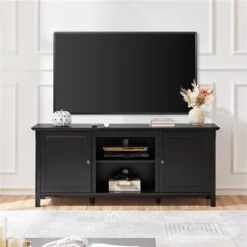 Yaheetech 24.6in Short Modern TV Stand With Storage Black