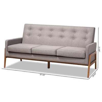 Perris Upholstered Wood Sofa Light Gray/Walnut - Baxton Studio - Image 8